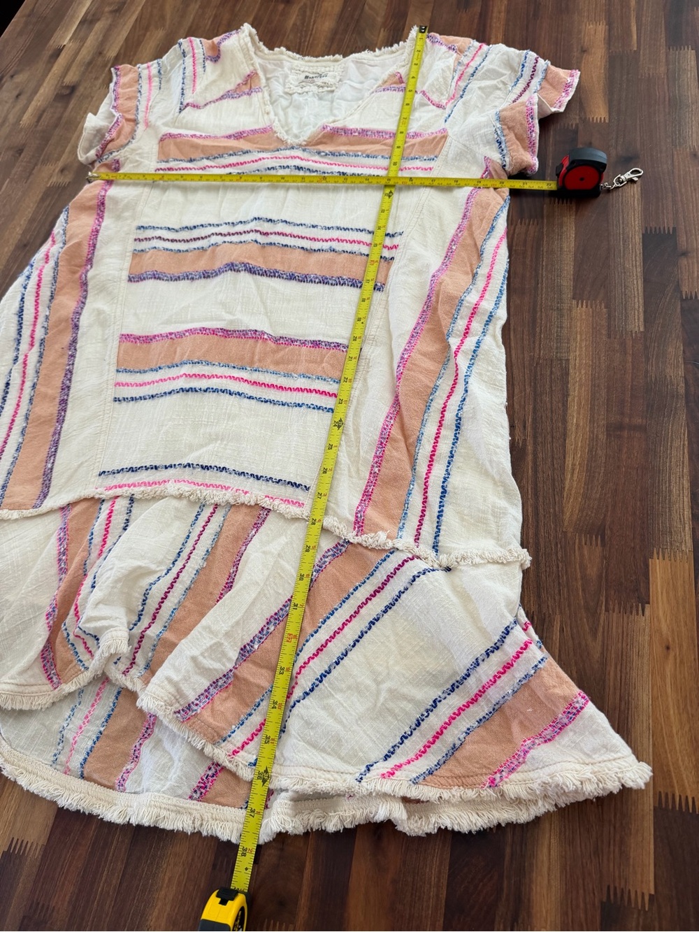 Anthropologie HOLDING HORSES Cream Sarape fabric Dress w/Pink & Blue Stripes - Picture 3 of 9